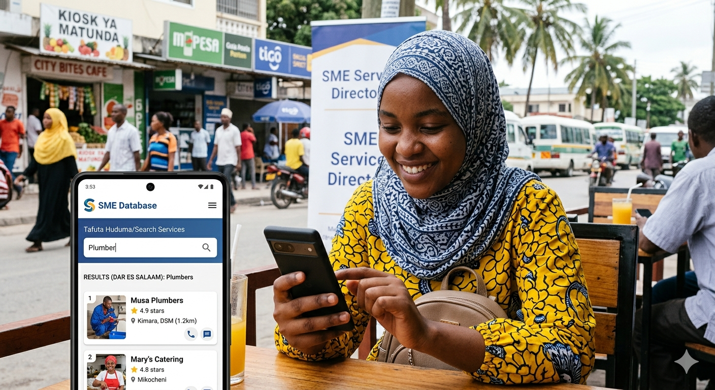 NijuzeAI search interface showing AI-powered business directory results for Tanzania